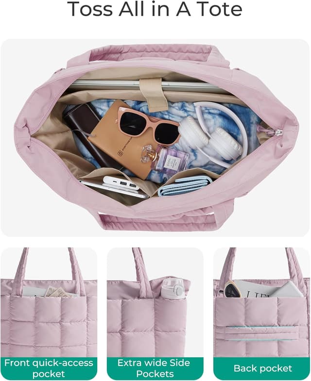 Detalle 2 de bagsmart Expandable Laptop Tote Bag for Women (Large Capacity, Lightweight Quilted Puffer)
