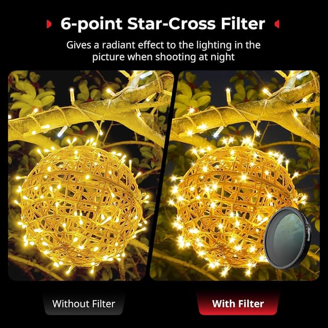 Detalle 2 de SAMLLRIG Kit de filtres 5 en 1 pour DJI Osmo Action 5 Pro / Action 4 (Black Mist 1/4, ND16/CPL, Star-Cross, simulation de film)