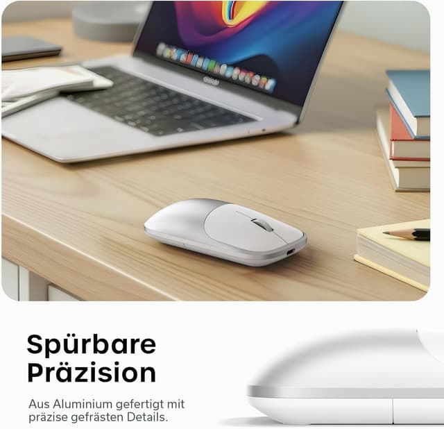 Detalle de Satechi Slim EX kabellose Multi-Device Computermaus (Bluetooth & 2,4 GHz, für macOS/Windows/iPadOS/Android) – silber