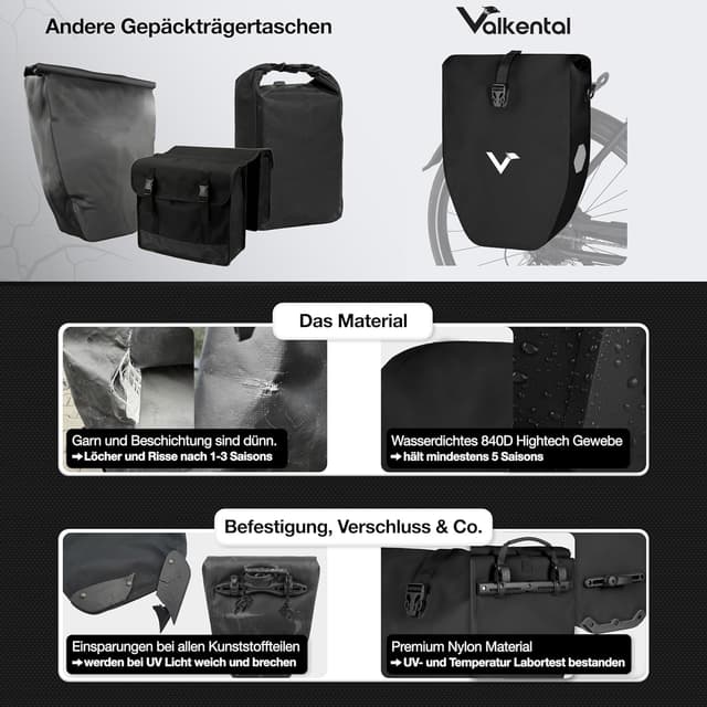 Thumbnail 6 de Valkental® ValkBasic große, wasserdichte Gepäckträgertasche (abschließbar) mit Reflektoren