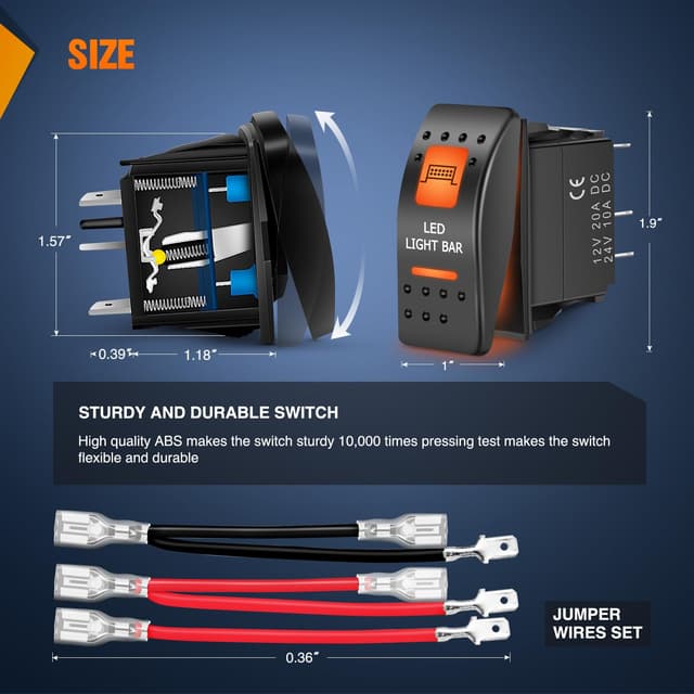 Detalle 2 de Nilight UTV LED Light Bar Rocker Switch On Off 5 PIN SPST 12V 24V Toggle đź›