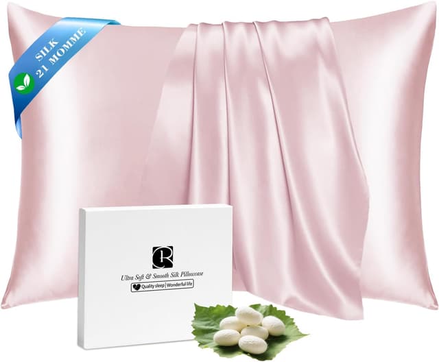 Detalle de Ravmix Seidenkissenbezug 40x80 (Maulbeerseide), 1 Stück, Rosa – mit verstecktem Reißverschluss