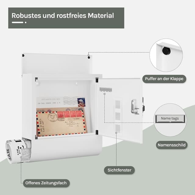 Thumbnail 4 de WOLTU Briefkasten mit Zeitungsfach 30,5x33,5x9 cm