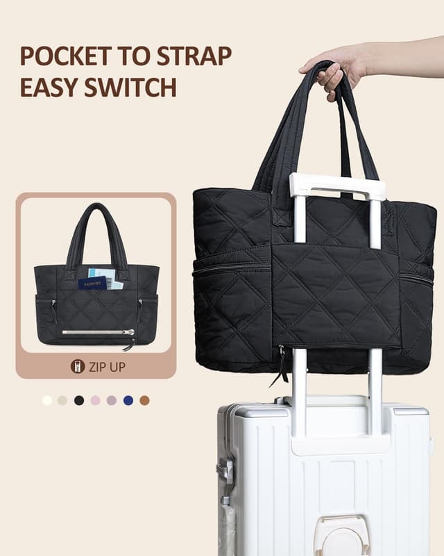 Detalle de Prite Quilted Tote Bag for Women (Large Puffer) with Laptop Padded Compartment