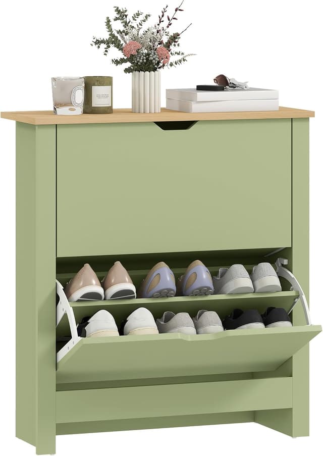 Detalle de HOMCOM Meuble à chaussures étroit 12 paires avec 2 tiroirs rabattables et étagères réglables (72 x 26 x 80 cm)