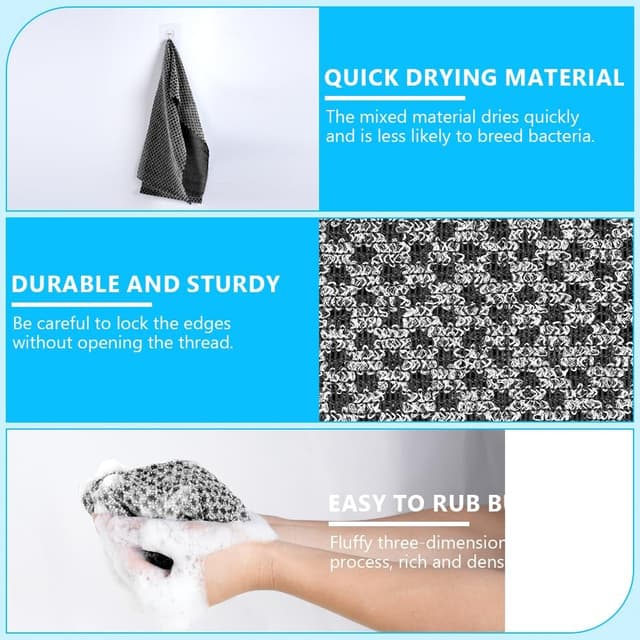 Detalle de LOPHE – Coffret de 2 gant/serviette exfoliante extra longue pour la douche (dos et corps) noir