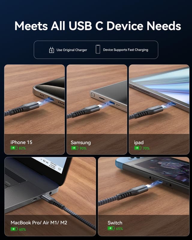 Detalle 2 de CABLE USB C a C 2M 60W PD 3.0 - Carga Rápida 🔌