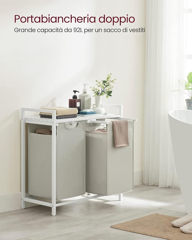 Detalle de VASAGLE BLH201W01 cesto portabiancheria con 2 sacchi rimovibili da 46 L