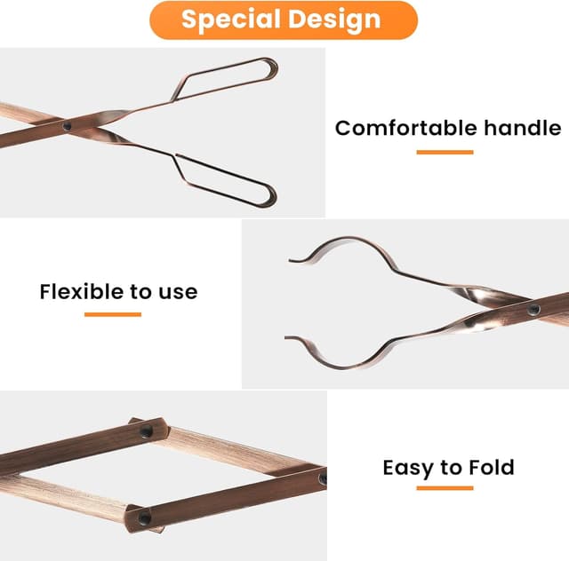 Detalle de Uten pinze per caminetti in acciaio inox, lunghe 64 cm (25,2”): per legna e carbone, uso interno ed esterno