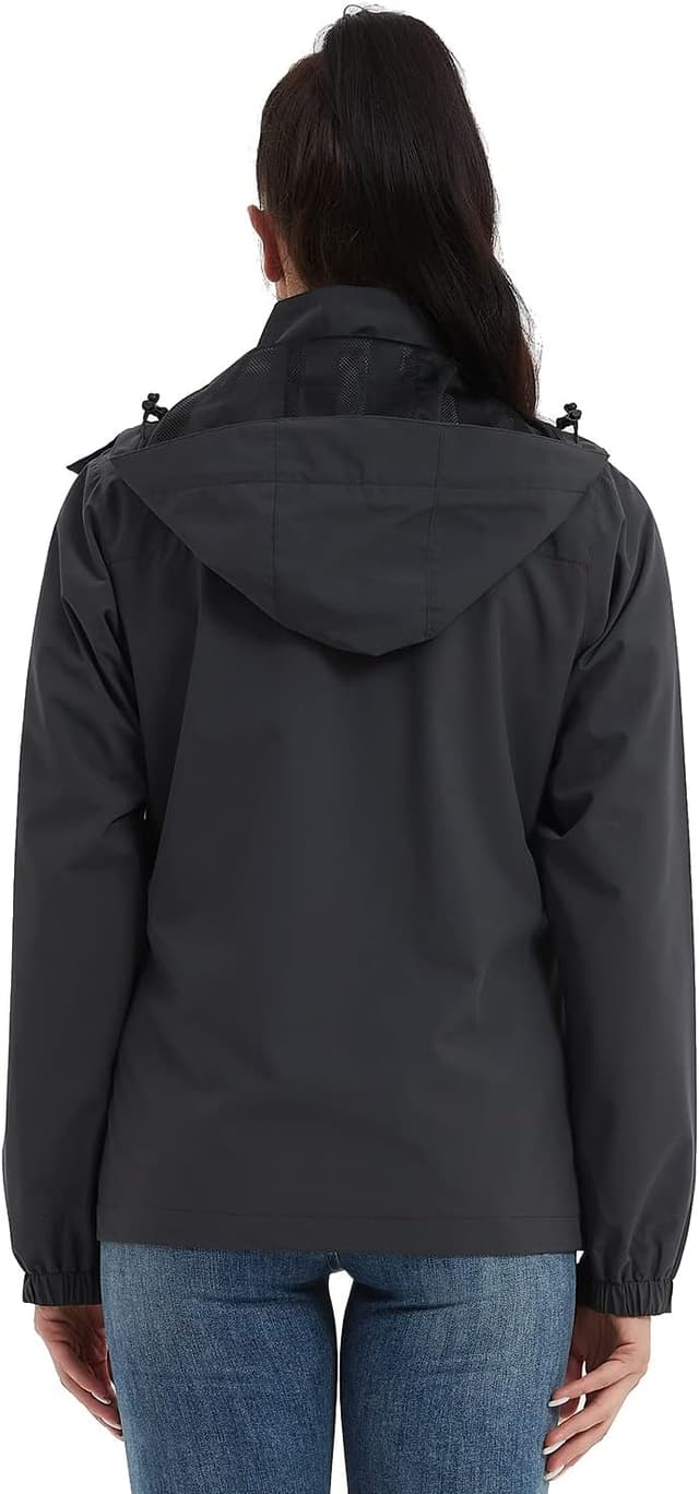 Detalle de MOERDENG Women’s Waterproof Rain Jacket — Lightweight Hooded Raincoat Windbreaker