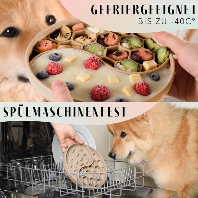 Detalle de ne&no® Anti Schling Napf & Lickmatte für Hunde und Katzen (Slow Feeder, große Saugnapf-Basis) – Taupe