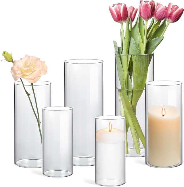 Detalle de Lot de 6 vases cylindriques en verre transparent ComSaf pour centres de table, 15,2 à 25,4 cm