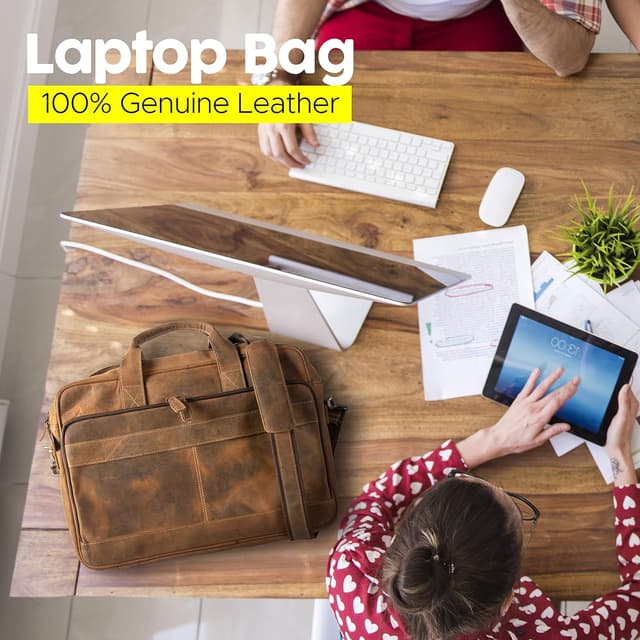 Detalle de KomalC 16 Inch Buffalo Leather Laptop Messenger Briefcase Bag with YKK Metal Zippers