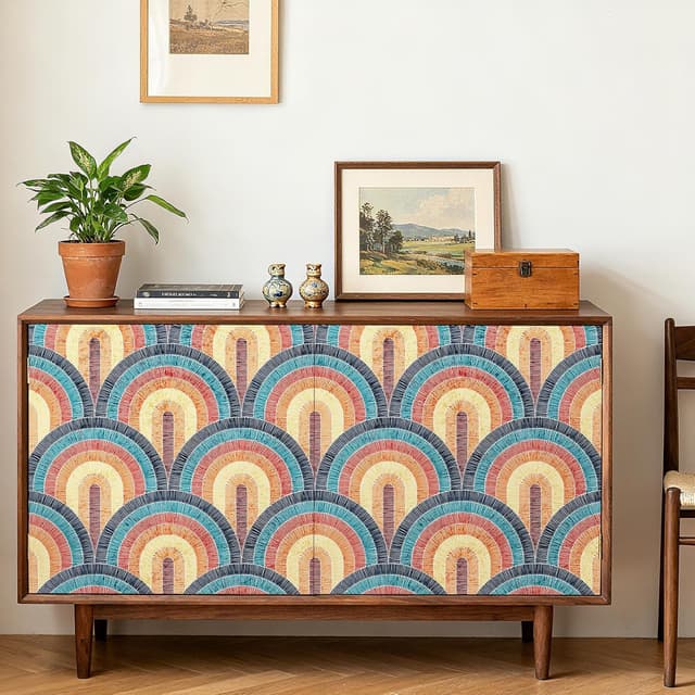 Detalle de Livelynine selbstklebende Tapete Boho mit geometrischem Muster – Rot, Petrol & Gelb (44,5 cm x 7 m)