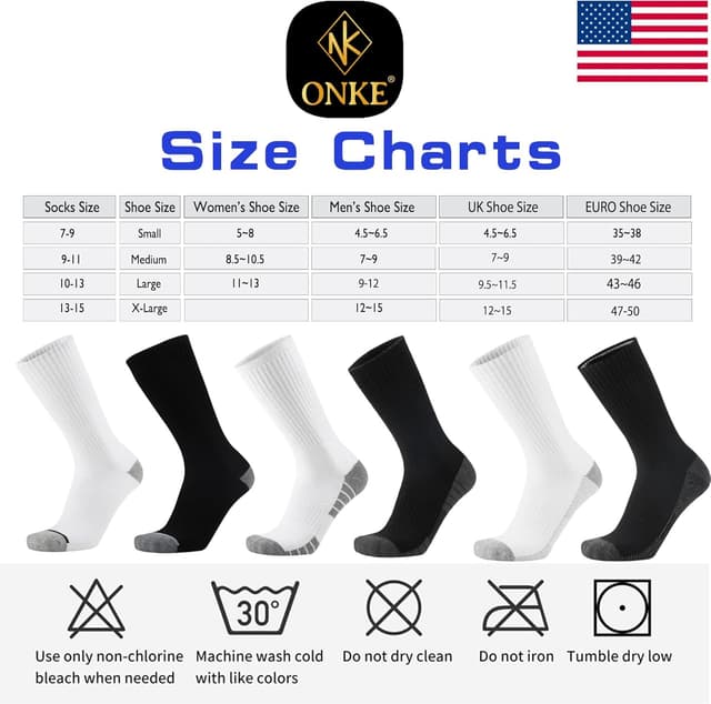 Detalle de ONKE Extra-Heavy Full-Foot Terry Crew Work Socks (Steel Toe, Moisture Wicking, Cushioned)