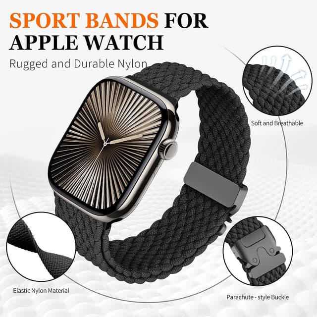 Detalle de Geflochtenes Nylon-Armband für Apple Watch Ultra/2 & 49mm/46mm/45mm/44mm/42mm/41mm/40mm (Fallschirmverschluss)