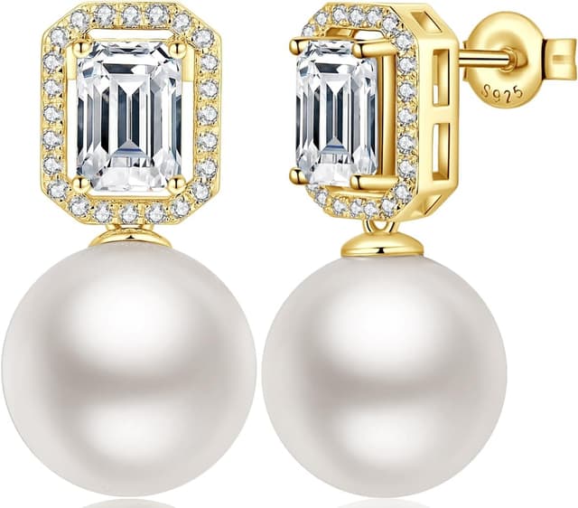 Detalle de jiamiaoi Perlenohrringe aus Silber 925 mit 18 Karat Weißgold-Positionierung und 4A+ Zirkonia