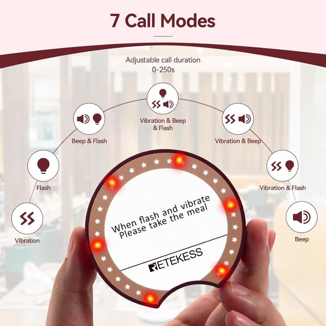 Detalle de Retekess TD162 : bippeur restaurant sans fil (portée jusqu’à 400 m, 7 modes d’appel) avec 10 bippers