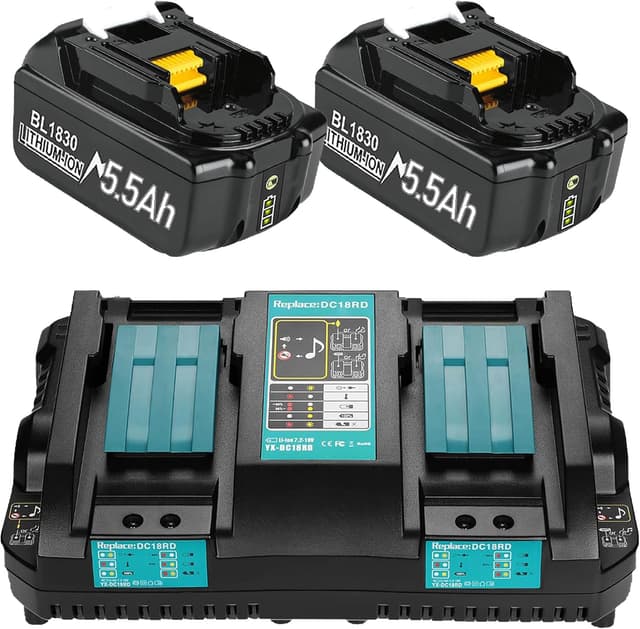 Detalle de 2x 18V BL1850B lithium-ion batteries + 6A dual port charger kit (Makita LXT compatible)
