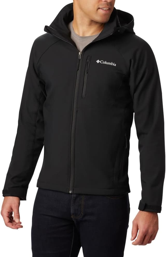 Detalle de Columbia Cascade Ridge 3 Softshell da uomo: giacca softshell impermeabile con cappuccio regolabile
