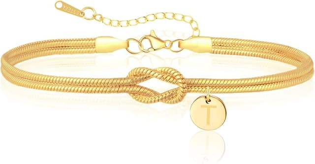 Detalle de HAYOUWAY Armband für Damen Gold mit Buchstaben (14K Gold vergoldet) als Liebesknoten-Knotenarmband