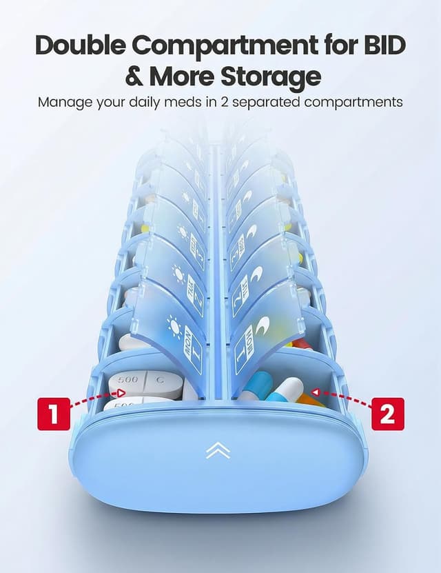 Detalle de VAYDEER AM/PM 14 Compartment Weekly Metal Pill Organiser (Black)