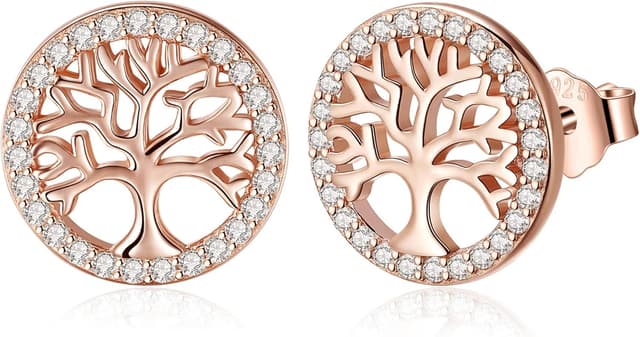 Detalle de Boucles d’oreilles Arbre de Vie en argent sterling 925 Jrêveinfini, zircons, diamètre 12 mm