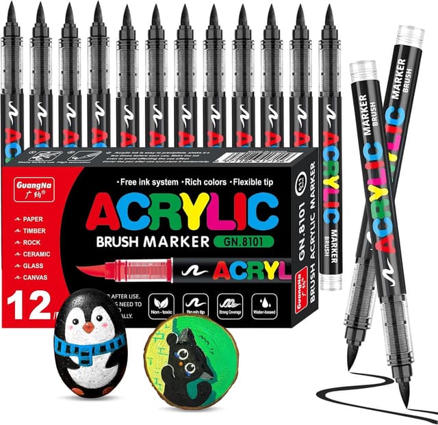 Detalle de VAKKI 12 PCS Negro rotuladores acrílicos 1-6 mm