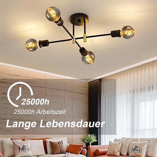 Thumbnail 6 de Edison Vintage Glühbirne E27 (LED, dimmbar, 4 W) – warmweißes Filament im Retro-Look, rauchgraues Glas (G80YHS, 6 Stück)