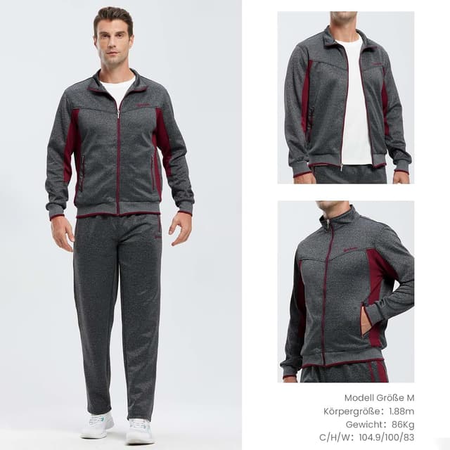 Thumbnail 6 de Rdruko Herren Jogginganzug-Set (Trainingsjacke + Jogginghose) für Fußball, Gym & Freizeit