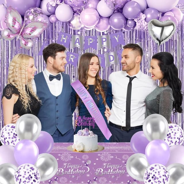 Thumbnail 6 de Purple Birthday Decorations set