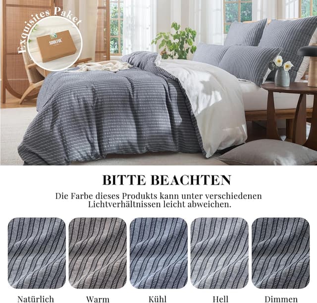 Thumbnail 6 de SOULFUL Bettwäsche-Set 155x220 aus Baumwolle, gestreift (Jacquard), Graublau