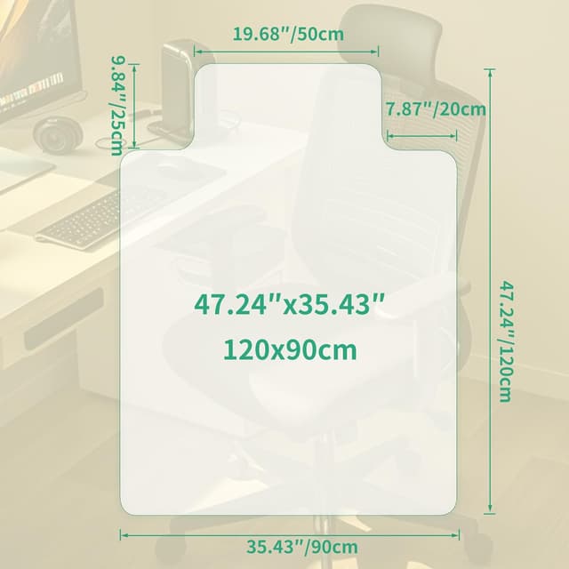 Thumbnail 6 de NATRKE Clear Office Chair Mat for Hard Floor (with Lip) 120x90cm – Transparent PVC Desk Chair Protector