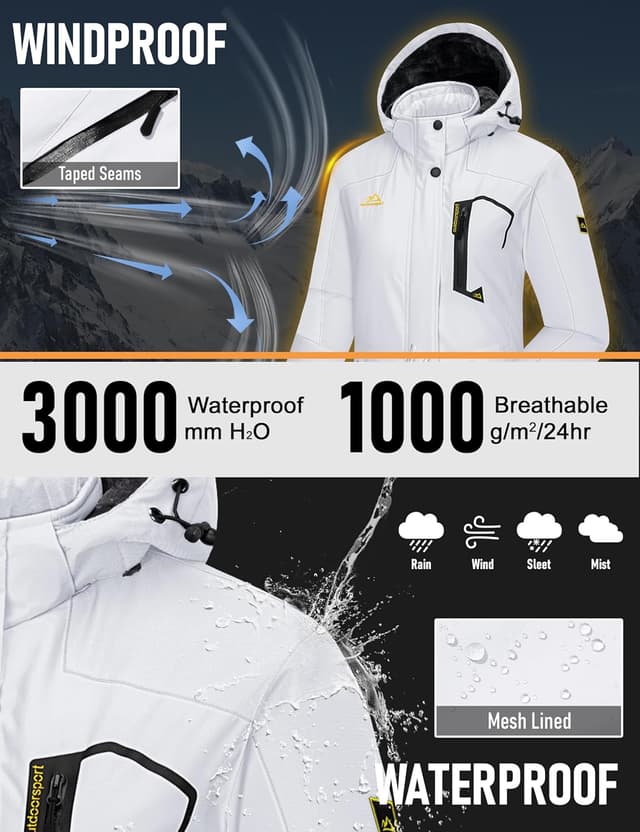 Detalle de MAGCOMSEN Womens Ski Jacket 3000mm Waterproof
