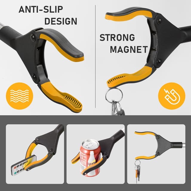 Detalle de YAUNGEL Greifzange für Senioren, faltbar 108 cm mit 360° Drehkopf und Magnet (orange)