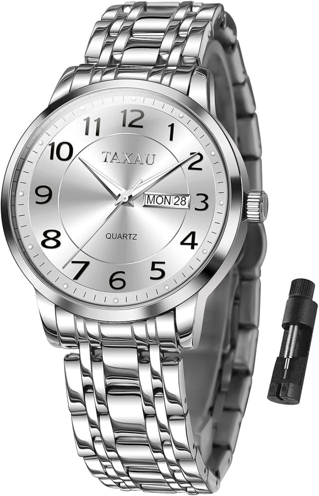 Thumbnail 6 de Taxau Edelstahl Herrenarmbanduhr mit wasserdichtem Design (30 m), Quarzwerk und Multifunktions-Zifferblatt