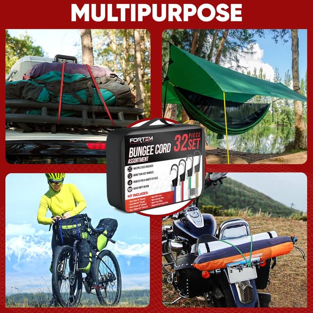 Detalle 2 de FORTEM Bungee Cord Assortment (32-pack) with Plastic-Coated Metal Hooks