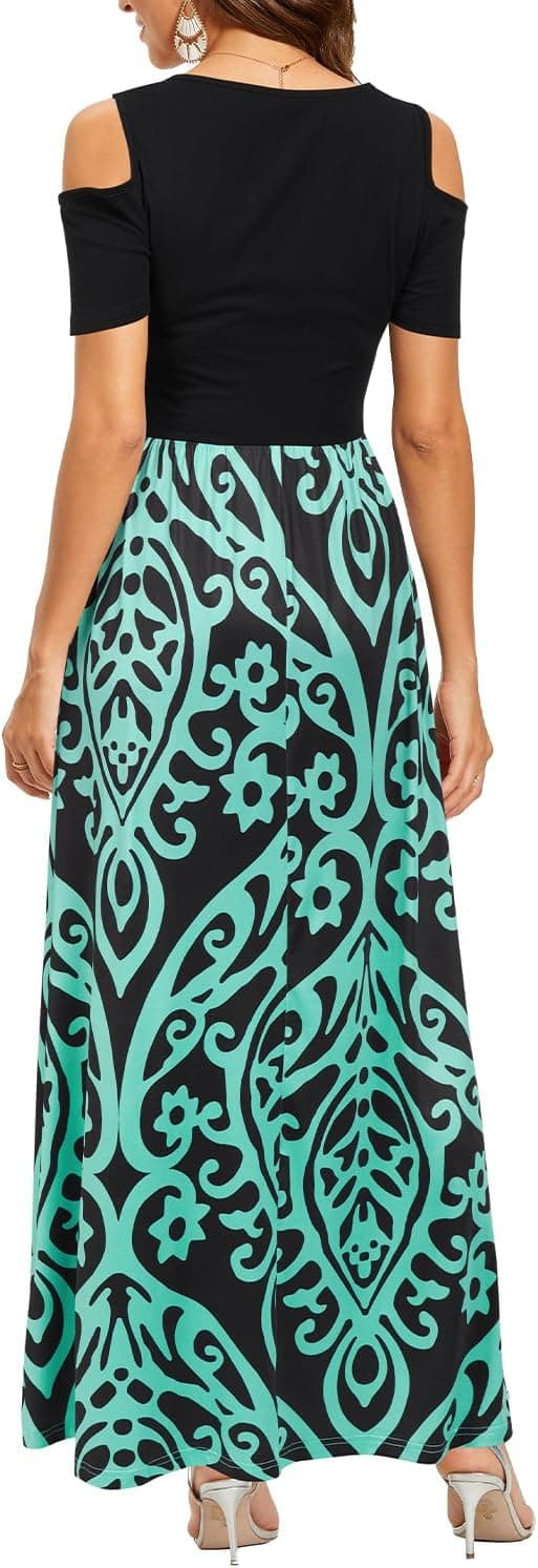 Detalle de STYLEWORD Robe longue d’été pour femme à manches courtes et motif floral, avec poches