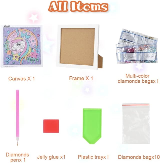 Detalle 2 de AUAUY Diamond Painting Kit 5D con cornice in legno e immagine Unicorno