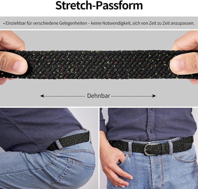 Detalle 2 de TANGCHAO Stretch-Stoffgürtel mit Flechtstruktur (3,3 cm breit), elastisch für Damen & Herren