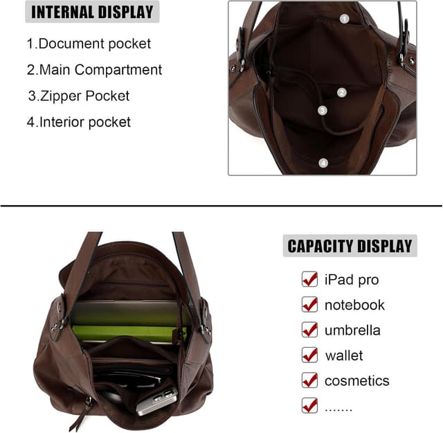 Detalle de Gladdon Women’s Faux Leather Shoulder Bag Hobo Style Large Crossbody with Wristlet