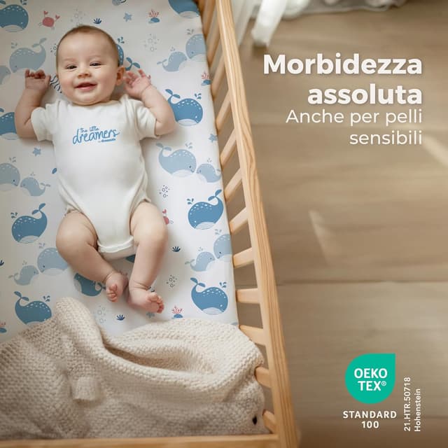 Detalle 2 de Dreamzie set 3 in 1 per culla neonato: 2 lenzuola 50x83 cm + 1 coprimaterasso impermeabile