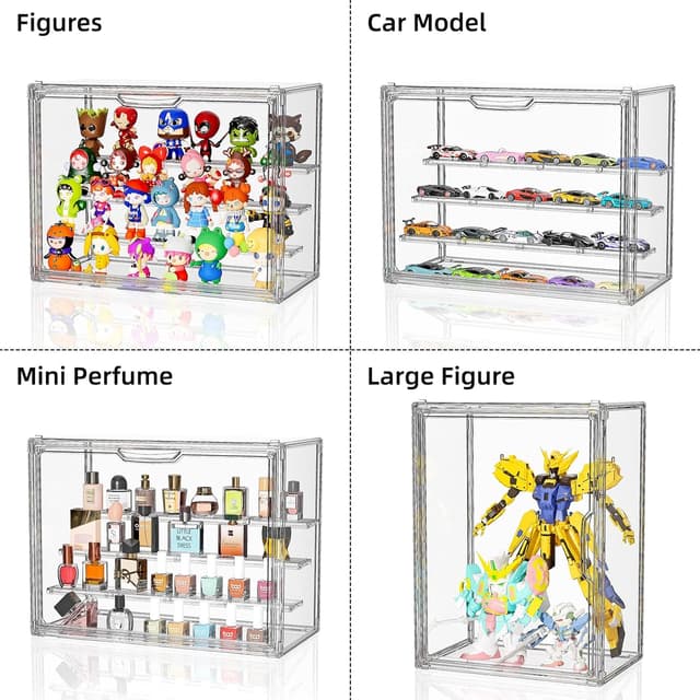 Detalle de MSHOMELY Clear Acrylic Display Case for Collectibles (4-Layer) — Stackable Figurine Display Shelf, 3 Pack
