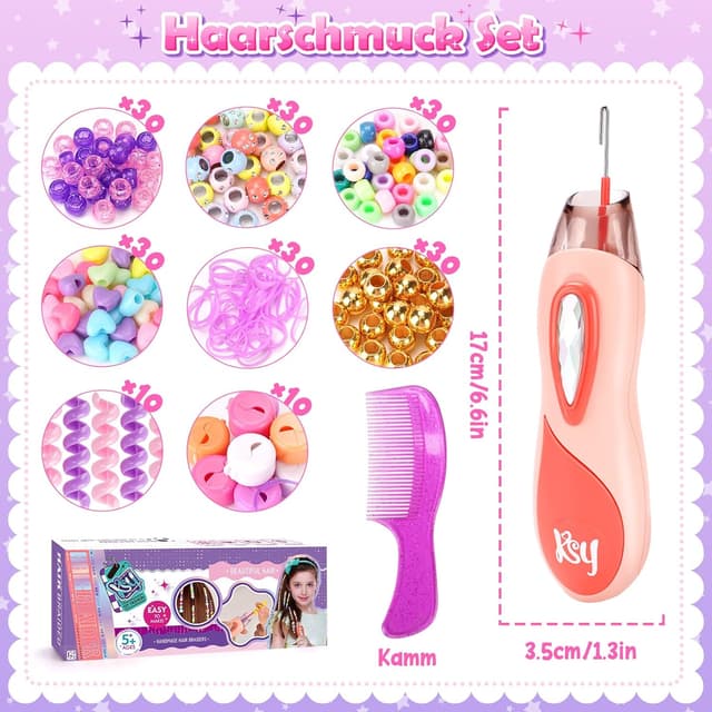 Detalle 2 de Geschenk Mädchen 6–10 Jahre: DIY Haarflechtset mit Haarperlen & Flechthilfe