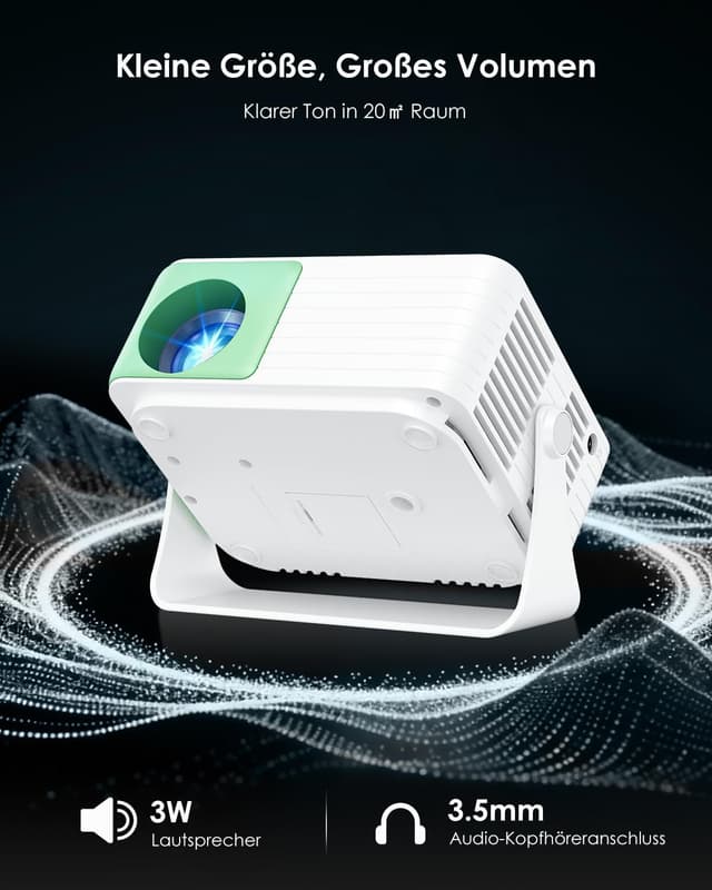 Detalle de YOTON Y3 Mini Beamer – tragbarer Projektor mit integriertem Lautsprecher und drehbarem Ständer (grün)