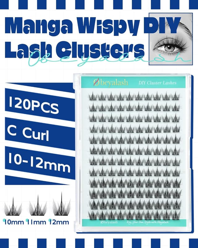 Detalle 2 de Manga Lashes Wimpern-Extensions als Cluster (120 Stk.) – Spiky Anime Individual Eyelashes mit dünnem Band, 10–12 mm, Mix C-Curl (DIY)