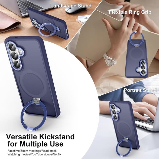 Detalle de STERKER Designed for Samsung Galaxy S26 Plus Magnetic Case with Ring Stand (Translucent Slim) — Blue