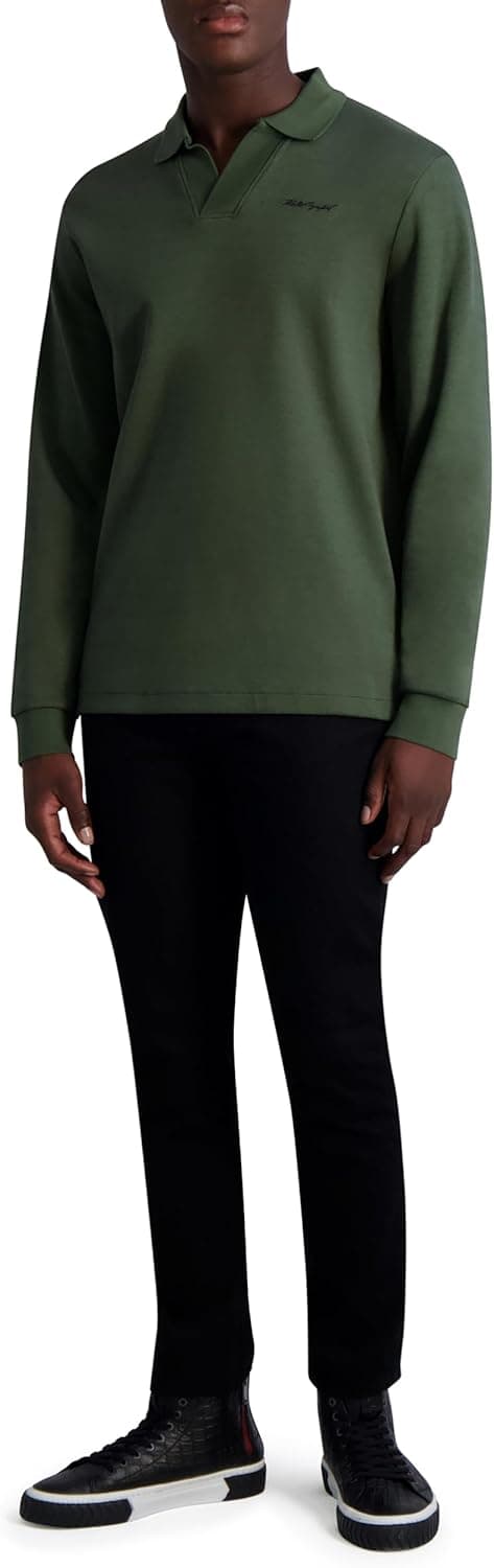 Detalle 1 de Karl Lagerfeld Mens Signature Logo Long Sleeve Polo
