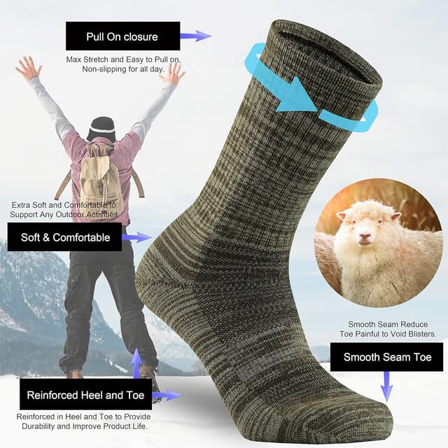 Detalle de Ortis Men’s Extra-Fine Merino Wool Cushioned Crew Socks for Hiking