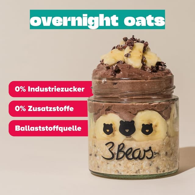 Detalle de 3Bears Overnight Oats Lover-Set inkl. Glas – 7x vegane Porridgemischung (ohne Industriezucker)